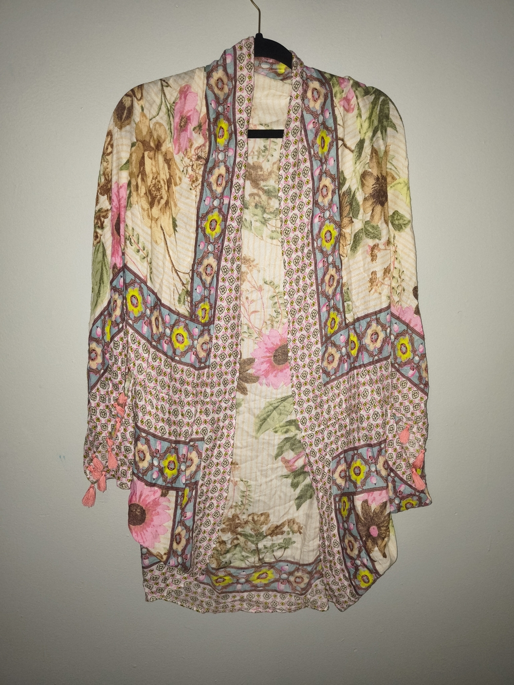 Floral Open-Front Lightweight Kimono Shrug - Pink Cream